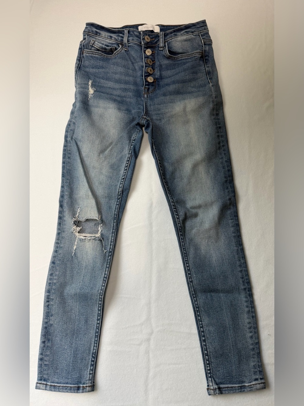 Vervet Distressed High-Rise Skinny Jeans in Faded Blue RN 125813